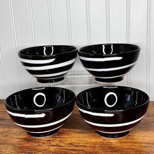 4 RARE Waechtersbach Germany Black White Bowls Dessert Cereal Soup Salad 5 5/8”